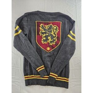 Harry Potter Cardigan Women's Small Gray Hogwarts Gryffindor House Crest Sweater
